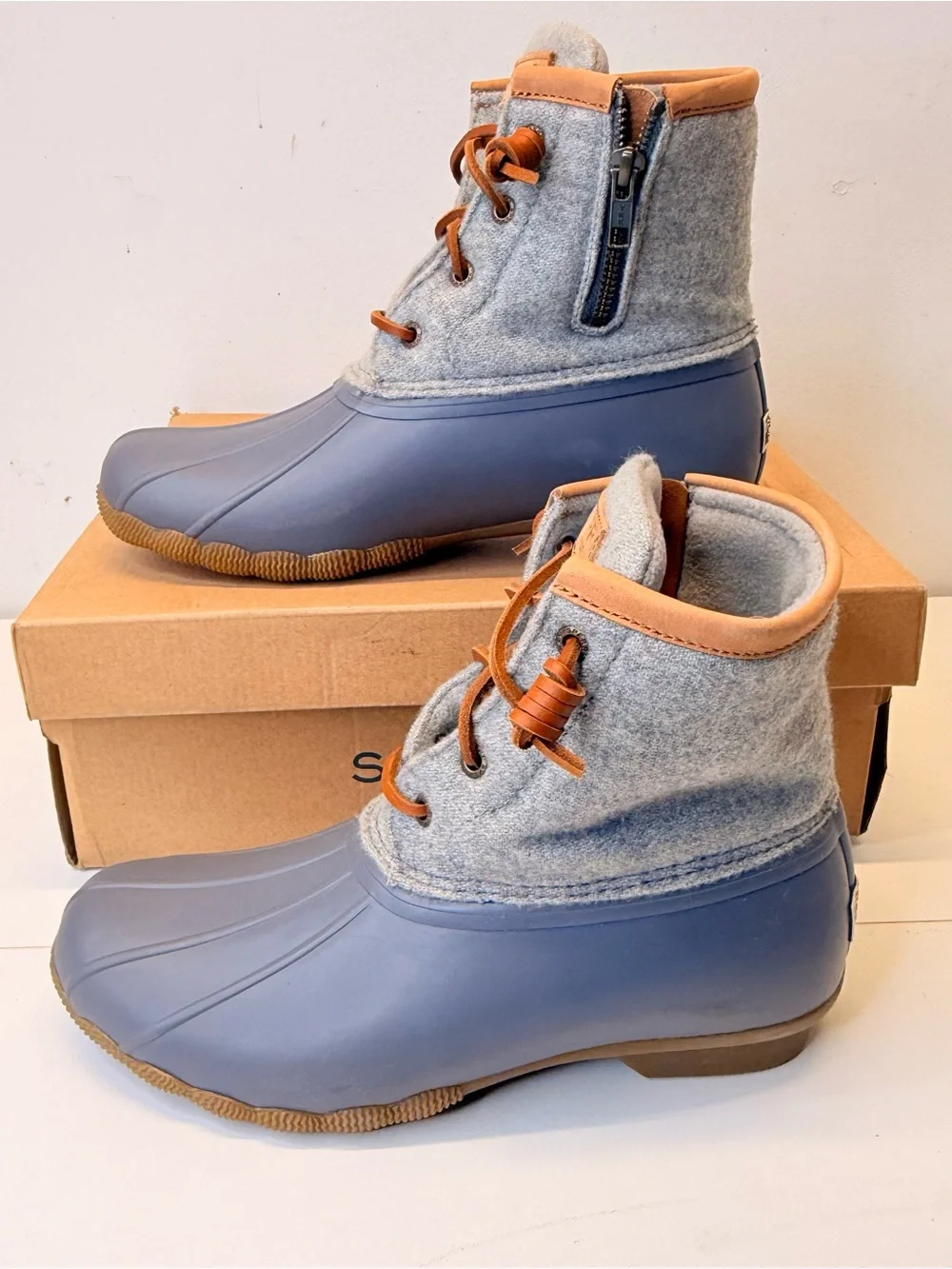 Sperry Saltwater Wool Duck Boots Gray Waterproof Thinsulate Women 7.5 NIB